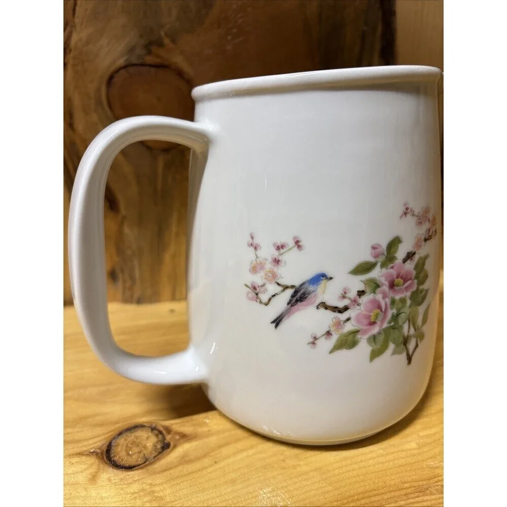 Vintage Japanese Takahashi Chinoiserie Pitcher Blue Bird & Flowers Asian EUC